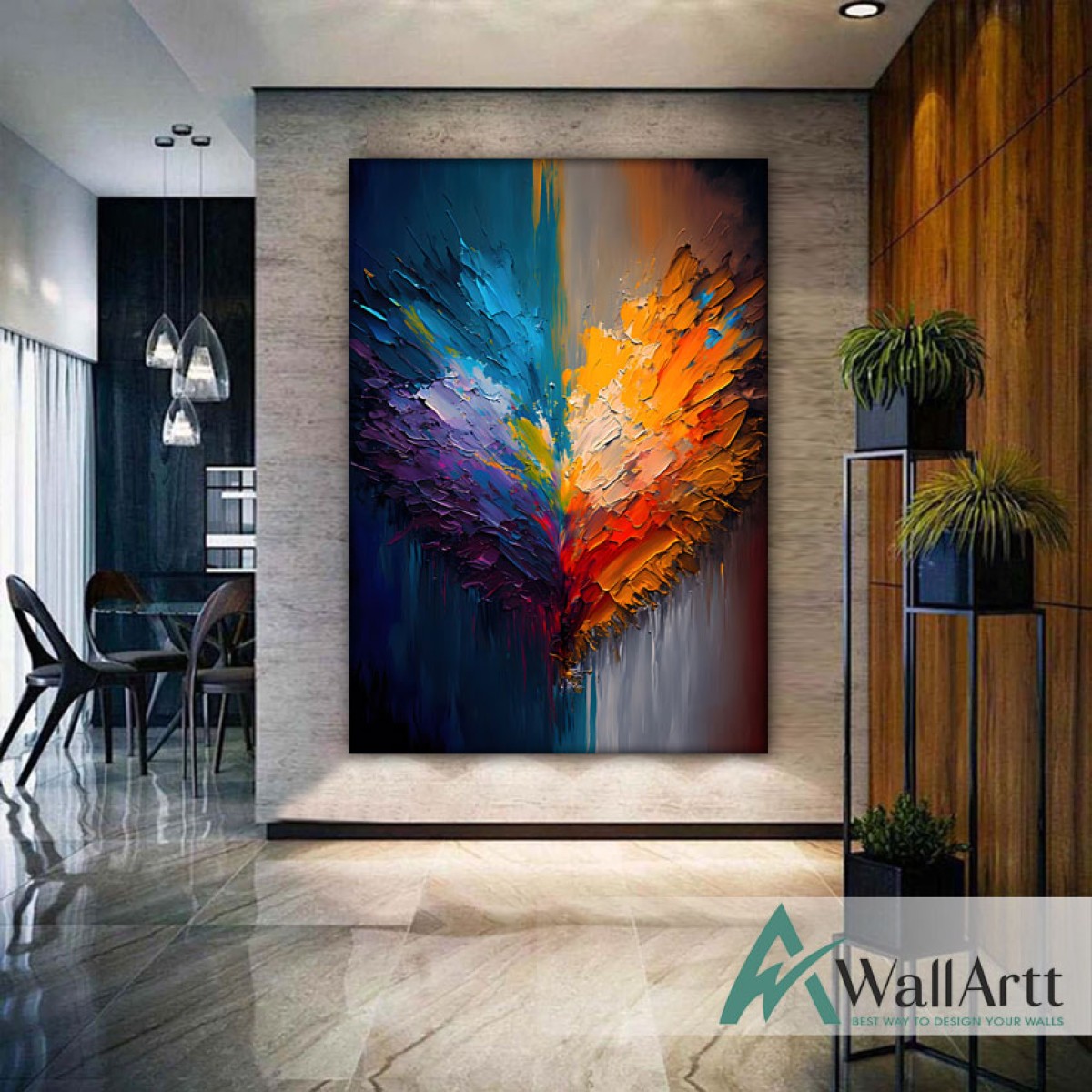 Abstract Colorful Heart 3D Heavy Textured Partial oil Painting